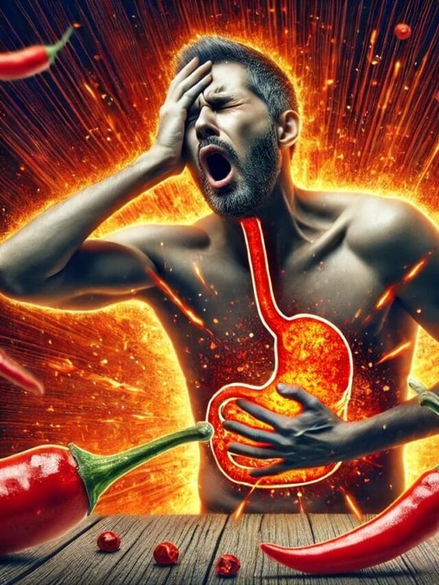 लाल मिर्च ज्यादा खाने के दुष्प्रभाव: पाचन समस्याएँ, एसिडिटी, रक्तचाप में वृद्धि, त्वचा एलर्जी, आंतों की जलन और स्वास्थ्य पर अन्य हानिकारक प्रभाव